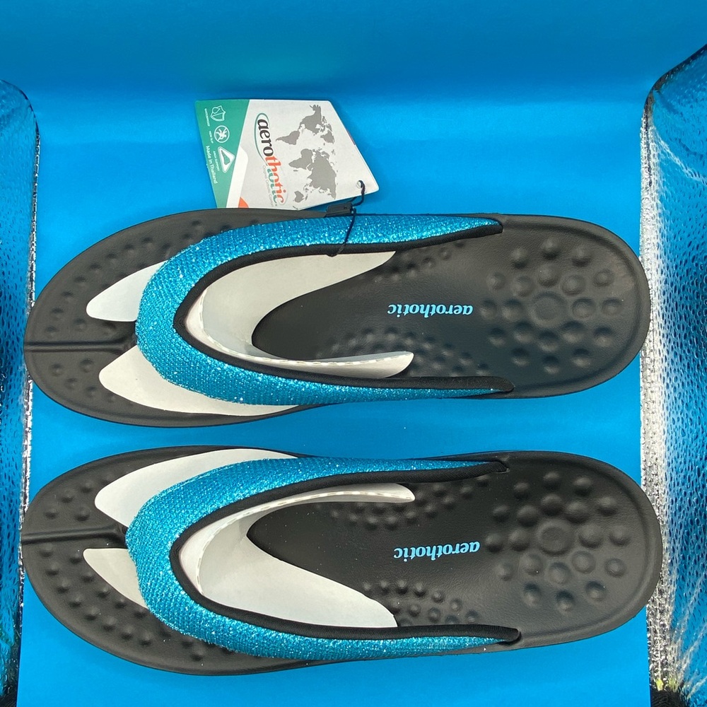 Women’s Turquoise and Black Thong Sandal